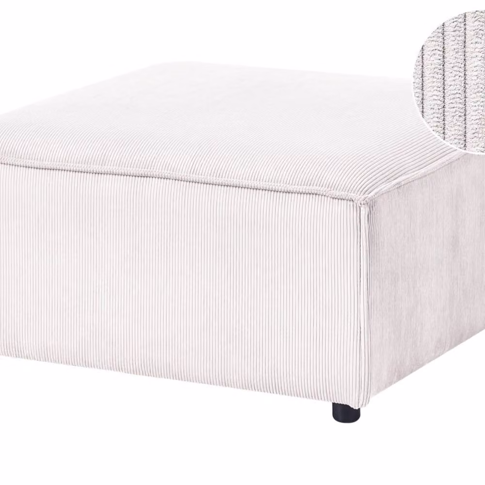 Wyld and Coco Off-White Corduroy Square Ottoman Footstool with Black Legs – 2