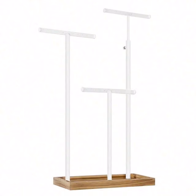 SONGMICS 2-in-1 Freestanding Jewellery Display Stand with 3 Metal T-Bar Holes, White