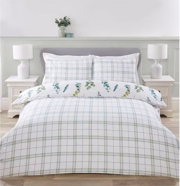 Divante Eucalyptus Spray Reversible Duvet Set, Green, Blue and White, 200 x 200 cm