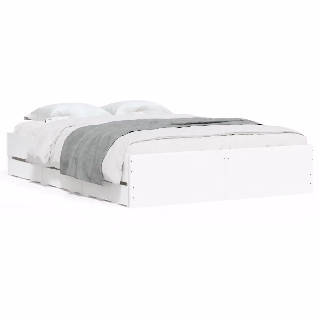 Berkfield Home Double Bed Frame with Drawers in White, W: 135 cm, D: 190 cm – 2