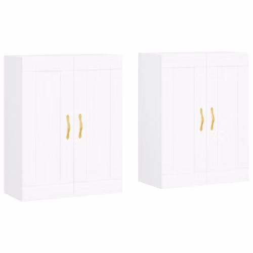 vidaXL Set of 2 White Modern Wall Mounted Cabinets with Hinged Doors and Internal Shelves