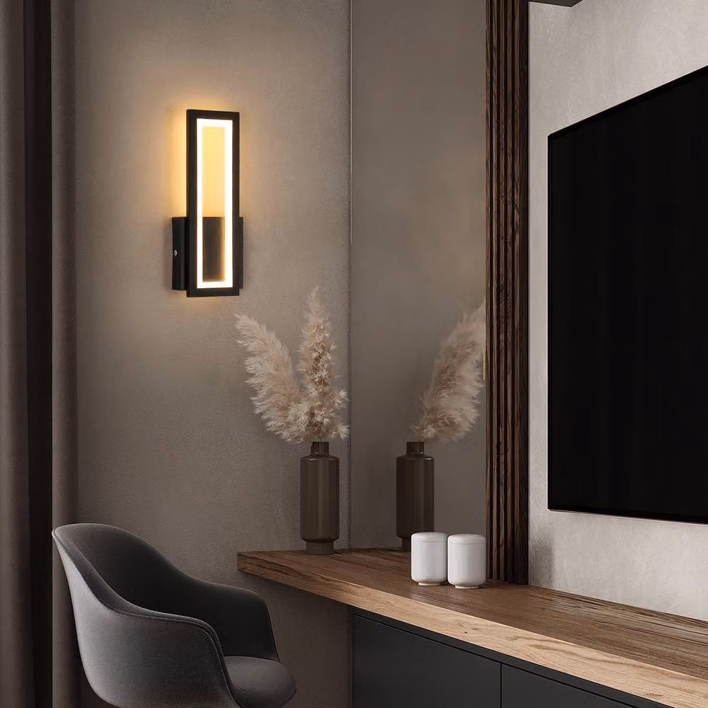 Goeco Modern Rectangular LED Indoor Wall Lamp in Black with Warm White Light – 2