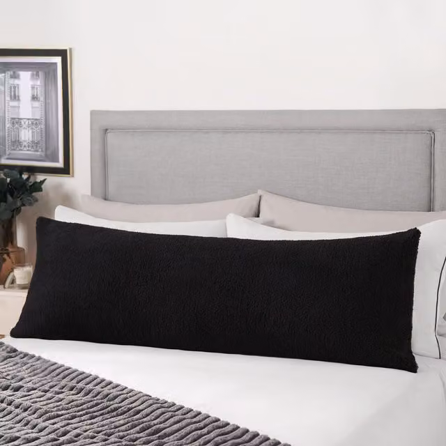 OHS Teddy Fleece Bolster Pillow in Black, Length: 137 cm – 10