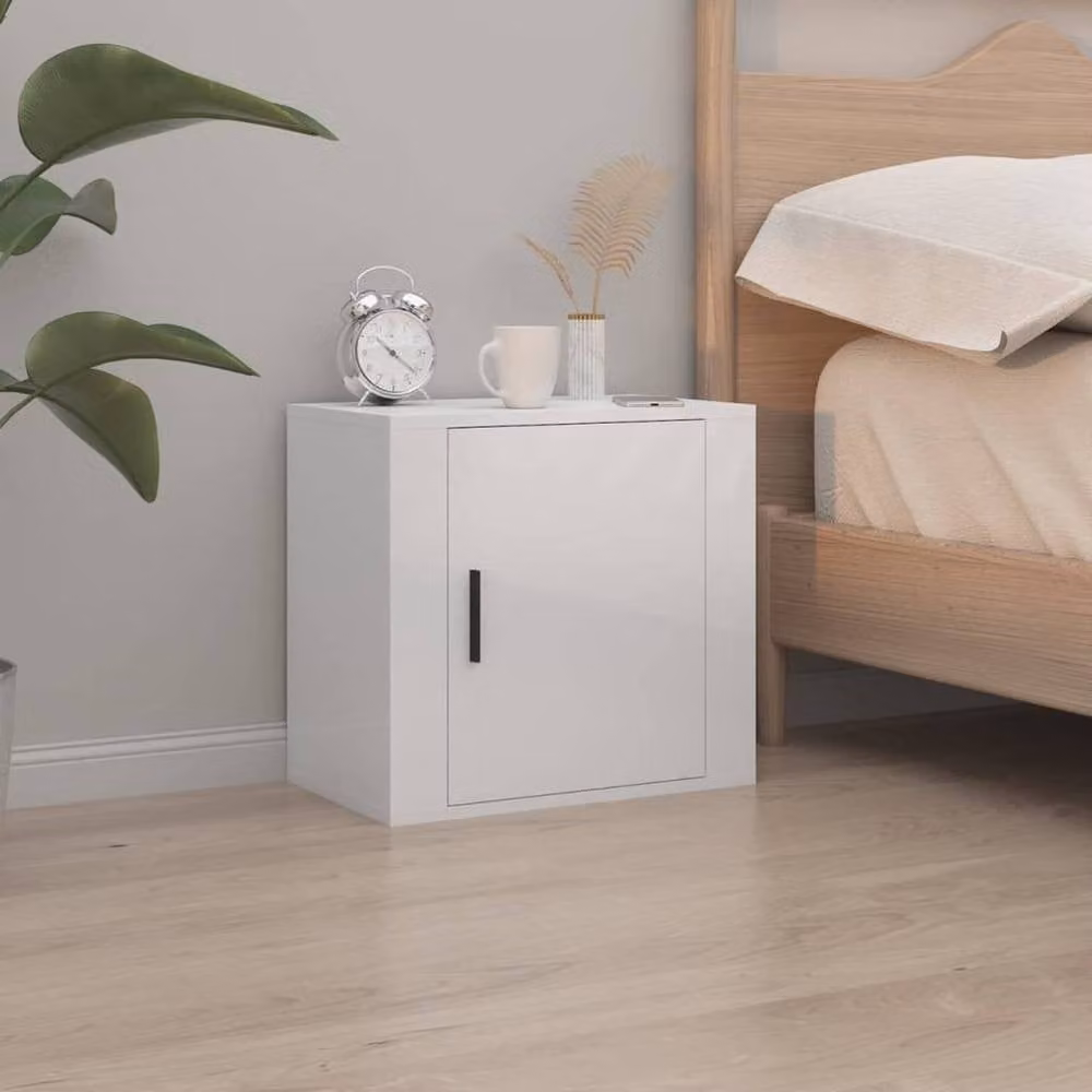 Berkfield Home Wall-mounted Bedside Cabinet in High Gloss White, W: 50 cm, D: 30 cm, H: 47 cm – 2