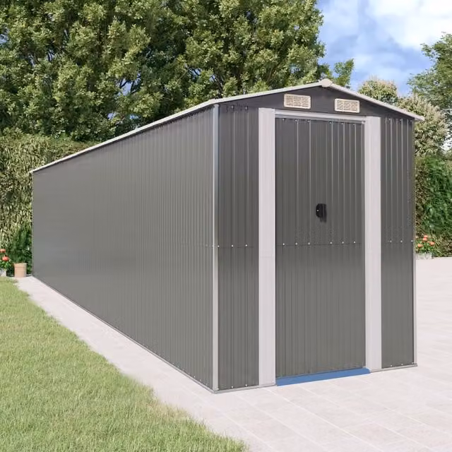 Berkfield Home Garden Shed in Light Grey Galvanised Steel, W/D/H: 192 x 855 x 223 cm – 1