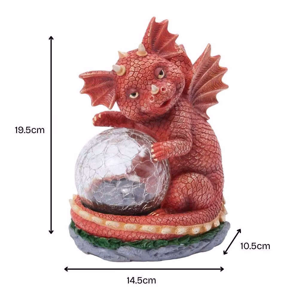 Marco Paul Solar LED Dragon Ornament with Crackle Ball in Red, Height: 70 cm – 2