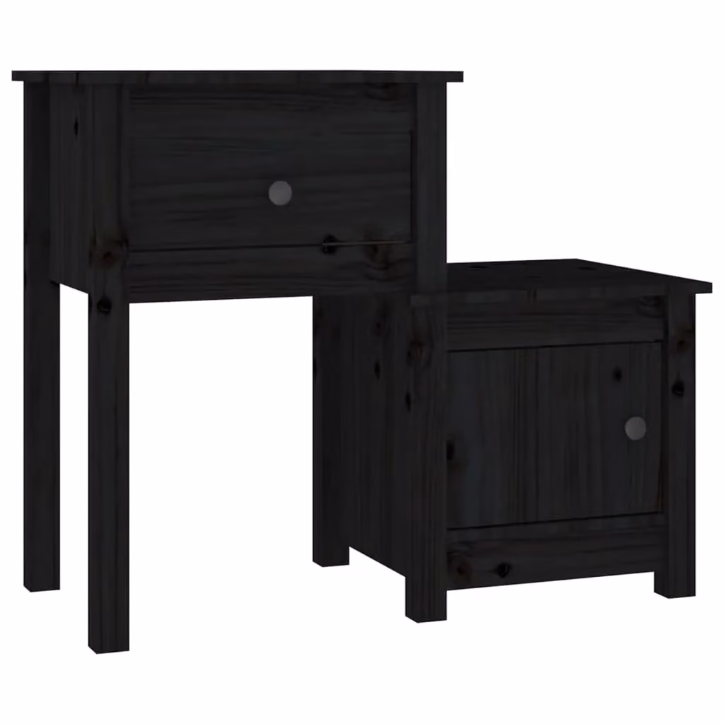 Berkfield Home Set of 2 Black Rustic Solid Wood Pine Bedside Cabinets W/D/H: 79.5 x 38 x 65.5 cm – 3