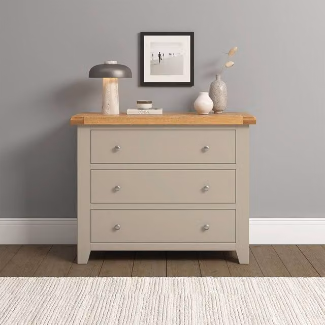 Seconique Windsor 3 Drawer Chest in Beige and Oak – 1