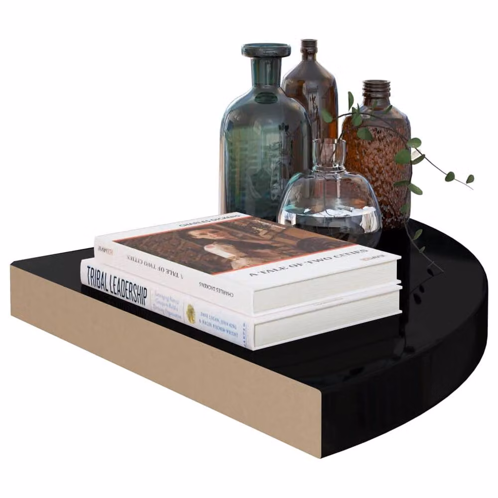 Berkfield Home Durable Floating Corner Shelves, 2 Pack, High Gloss Black, W/D/H: 35 x 35 x 3.8 cm – 5