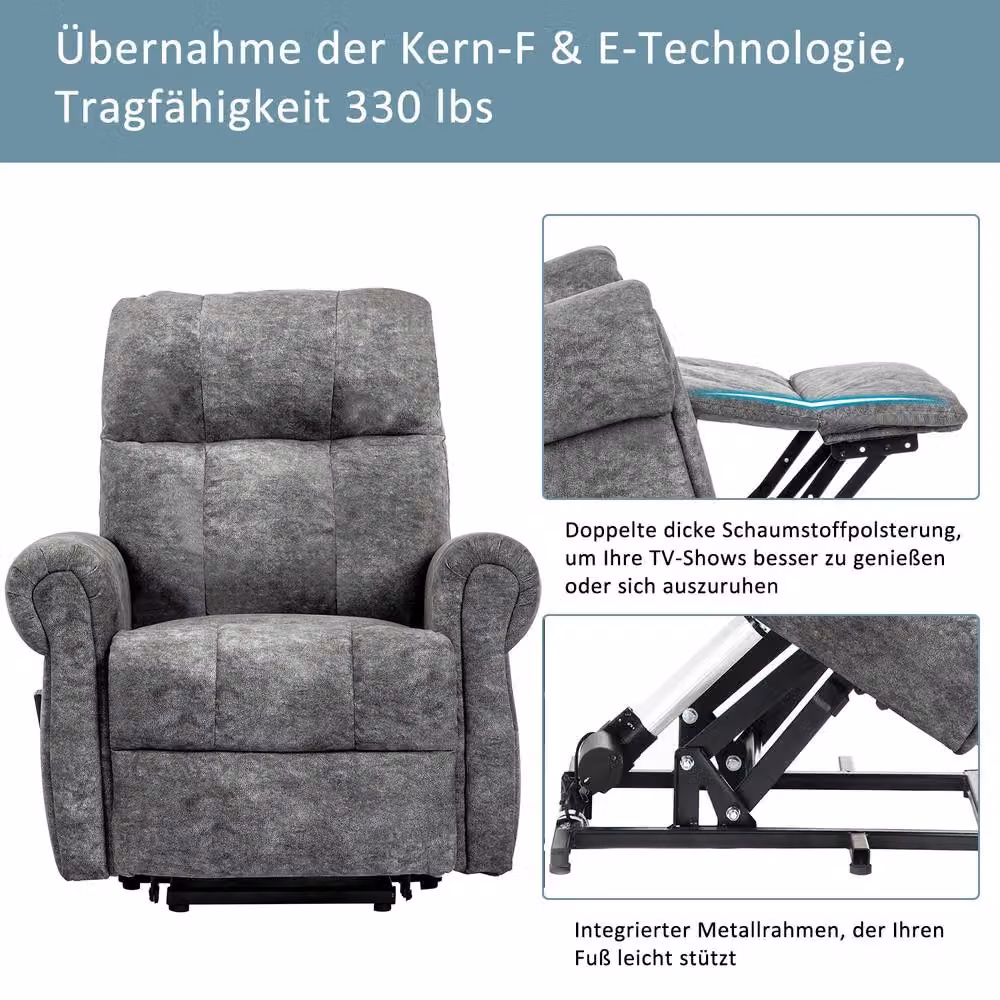 Matteo Power Lift Recliner Chair in Grey Fabric with Metal Frame – 2