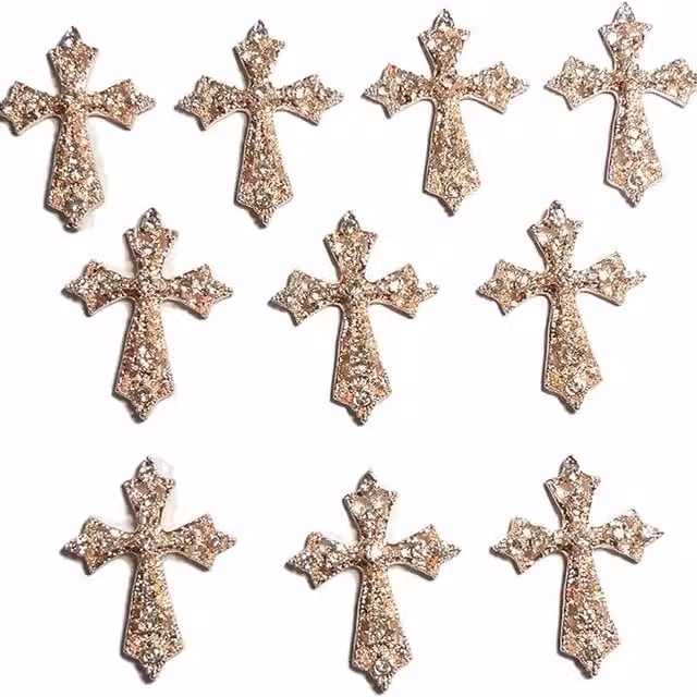 Syntego Pack of 10 Rose Gold Diamante Cross Embellishments in Metal