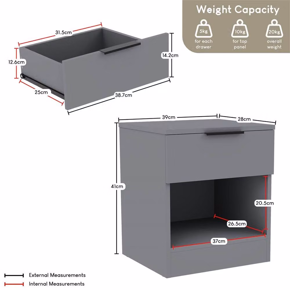 FORGEVIO Set of 2 Grey 1 Drawer Modern Wood Storage Units – 2