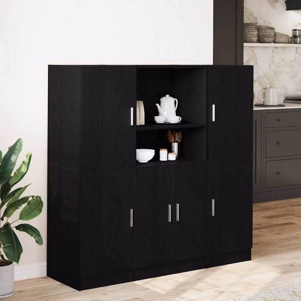 Berkfield Home 3 Piece Modern Black Matt Kitchen Cabinet Set with Hinged Doors and Internal Shelves – 2