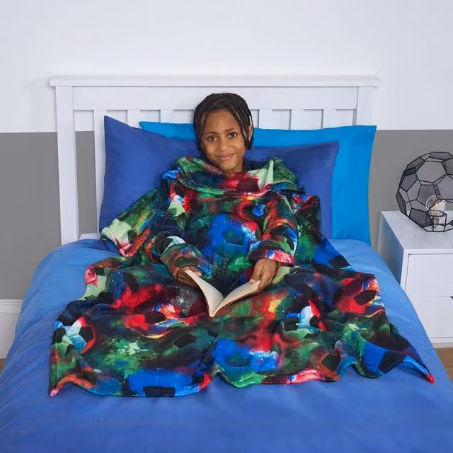 OHS Kids Wearable Fleece Blanket with Sleeves in Black – 1