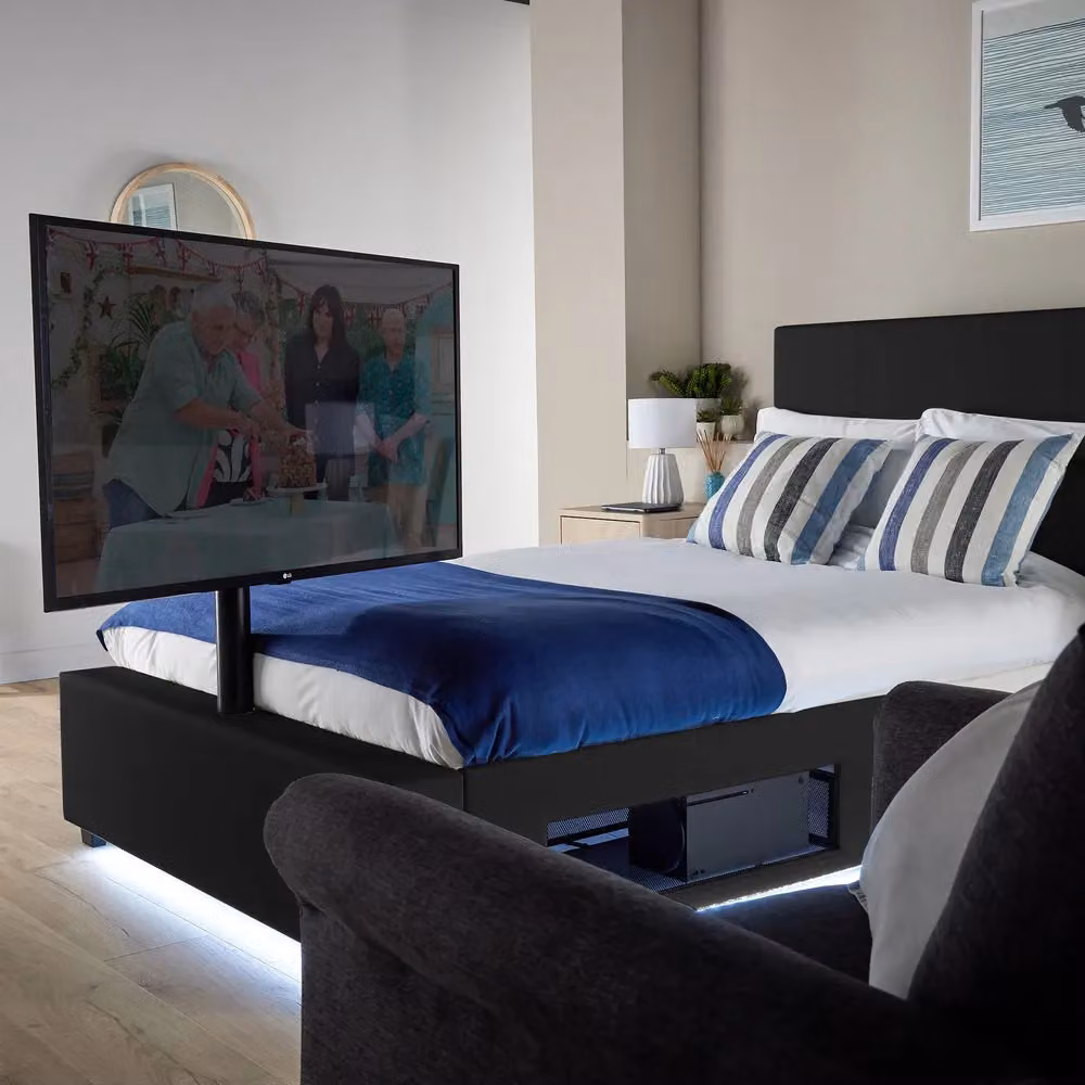 X Rocker AVA Upholstered TV Bed with Underbed Storage and LED Lights in Black, Small Double (W/D/H: 120 x 200 cm) – 4