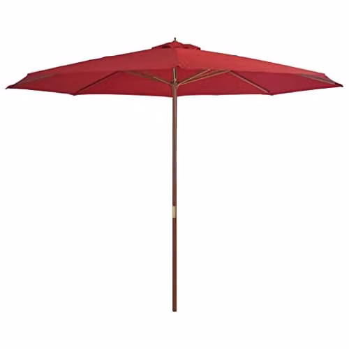 vidaXL Garden Parasol with Wooden Pole, Red, Diameter: 350 cm – 1