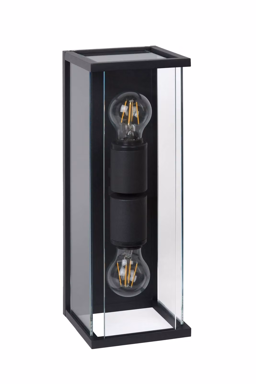 Lucide Claire Dimmable Vintage Twin Outdoor Wall Light in Black with Transparent Glass – 2