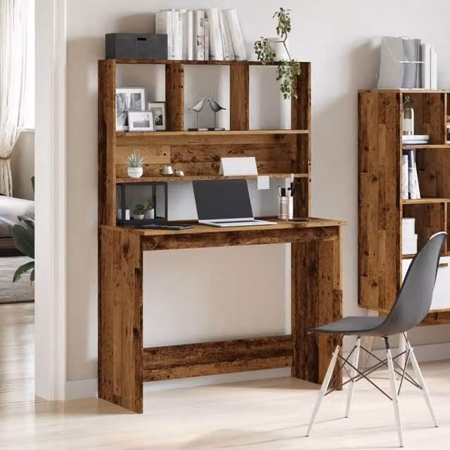 Berkfield Home Writing Desk with Shelves in Old Wood Brown, W/D/H: 102 x 45 x 148 cm