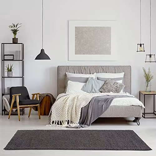 THE RUGS Dark Grey Plain Shaggy High Pile Rug, W/D/H: 80 x 300 cm – 3