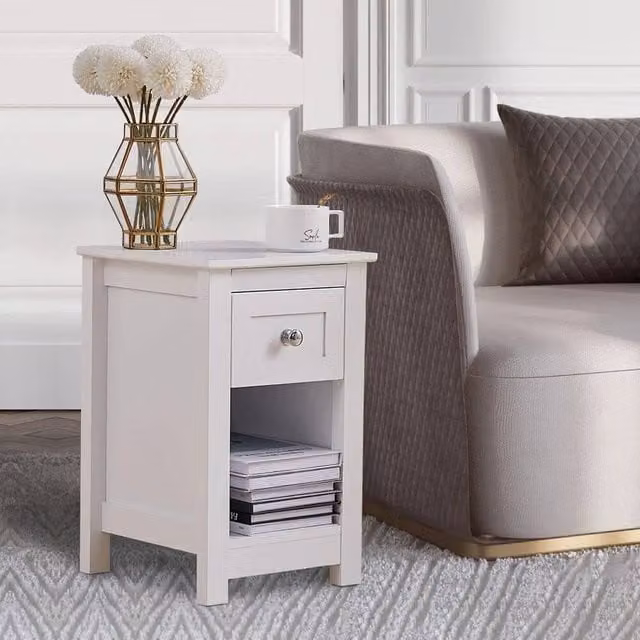 EONLION White Wood Shabby Chic Single Bedside Table for Bedroom or Living Room, Width: 100 cm – 1