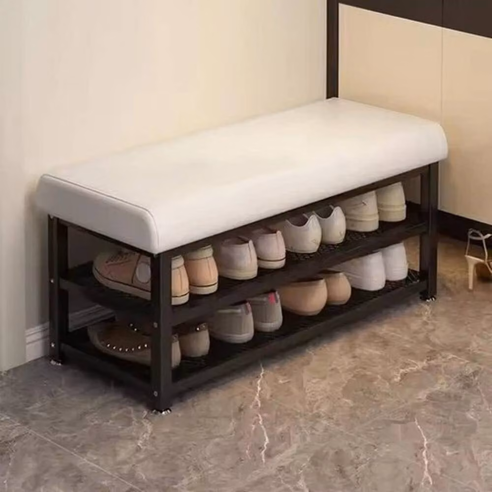 FORGEVIO White Shoe Bench Stool and Storage Cabinet with Synthetic Leather Seat – 3