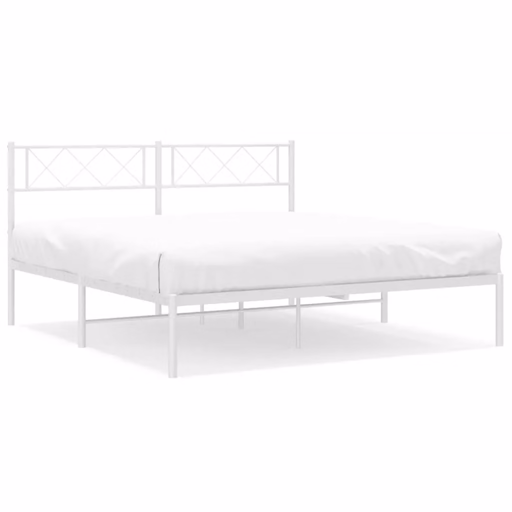 Berkfield Home Metal Bed Frame with Headboard in White, W/D/H: 160 x 200 cm – 2