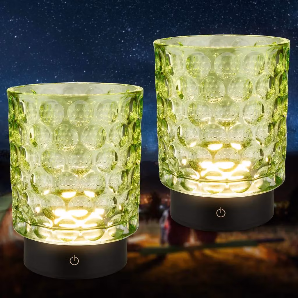 BRILONER 2 Pack Green Rechargeable Touch Glass LED Table Lamps, H 15 x W 15 x D 11 cm – 6