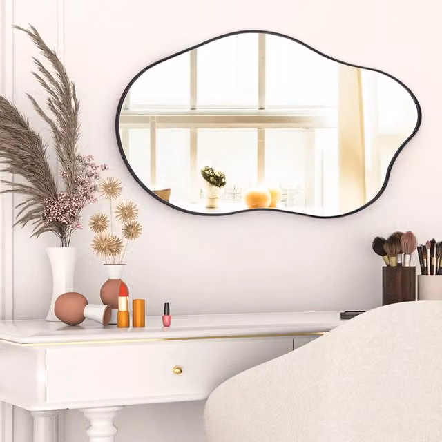 Livingandhome Cloud-Shaped Minimalist Wall Mirror with Black Metal Frame