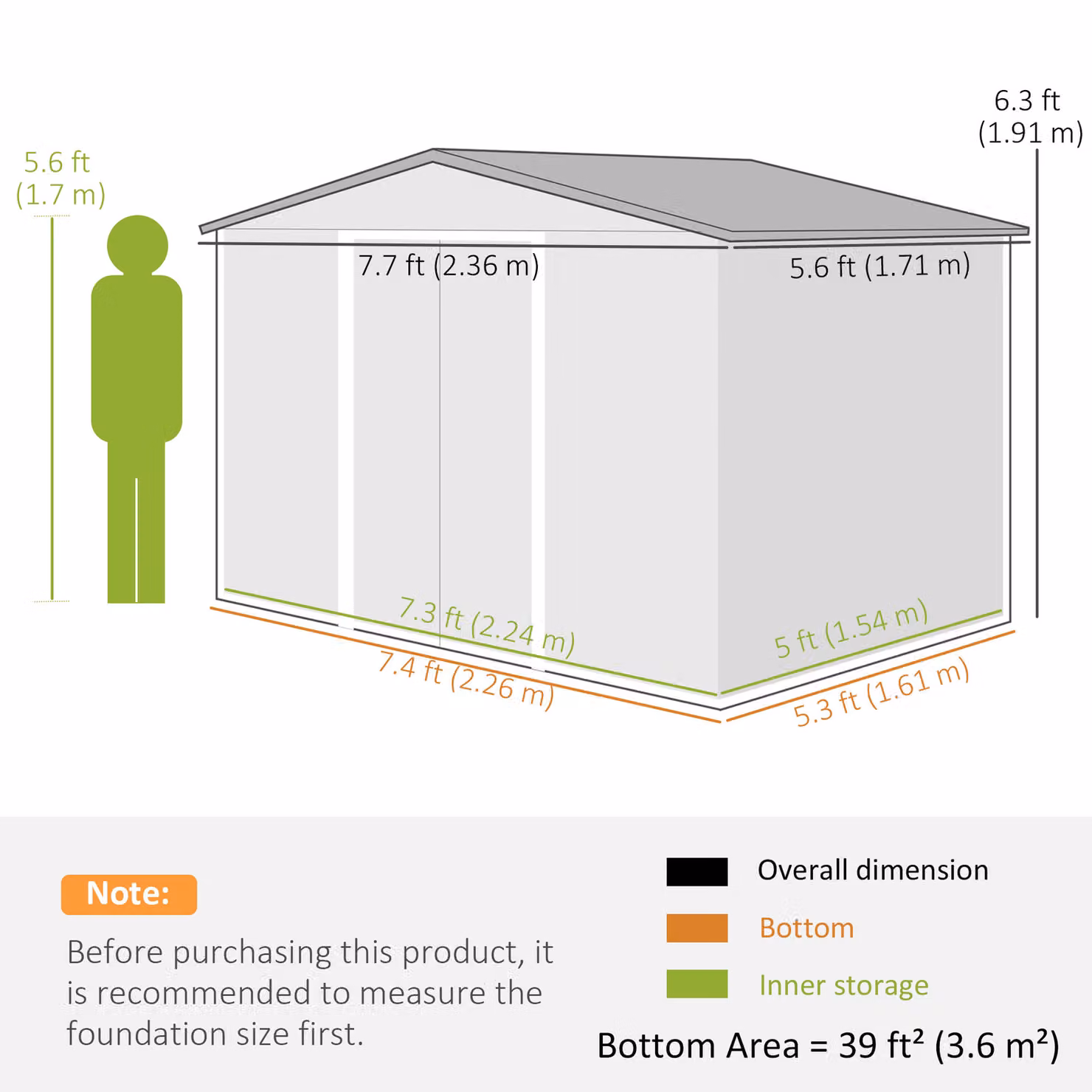 Outsunny Galvanised Steel Shed with Double Doors in Light Grey – 3