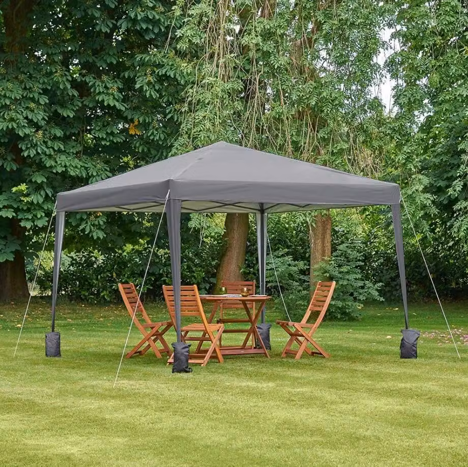 VonHaus Grey Pop-Up Outdoor Gazebo with Steel Frame, W: 300 cm x D: 300 cm x H: 256 cm