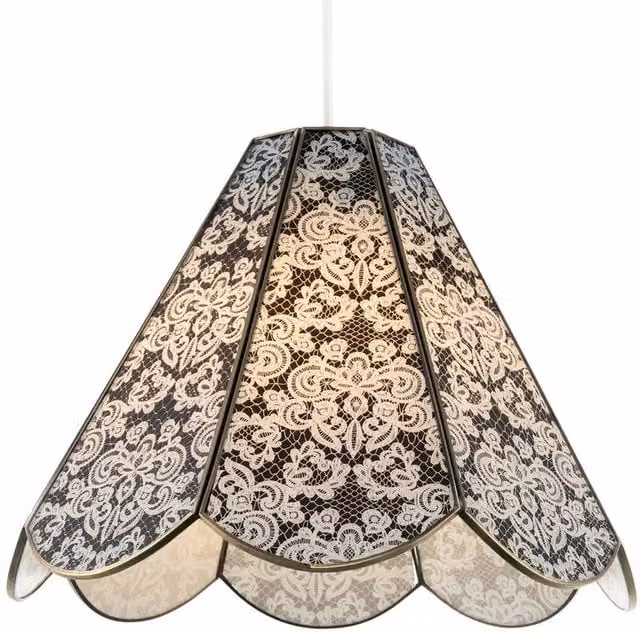 Happy Homewares Classic Traditional White Floral Glass Pendant Ceiling Lighting Shade in White and Gold/Brass