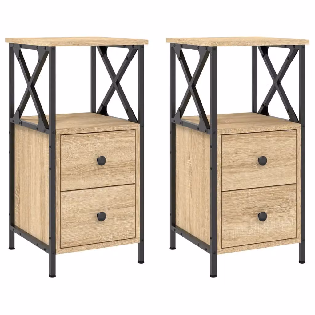 Berkfield Home Set of 2 Sonoma Oak Bedside Cabinets in Brown, W/D/H: 34 x 35.5 x 70 cm – 2