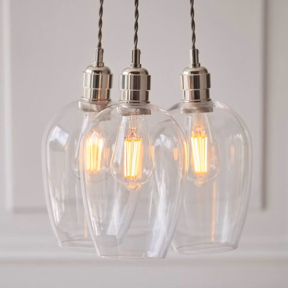Netlighting Livorno Cluster Pendant Light in Grey with Transparent Glass, 3 x E27 LED Compatible – 2