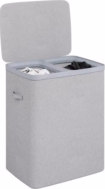 Nordara Grey Double Laundry Hamper with Lid, Handles and Removable Fabric Bags – 1