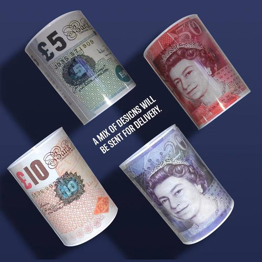 BARGAINS-GALORE Multicolour Metal £10 Note and Coin Piggy Bank Money Jar – 5
