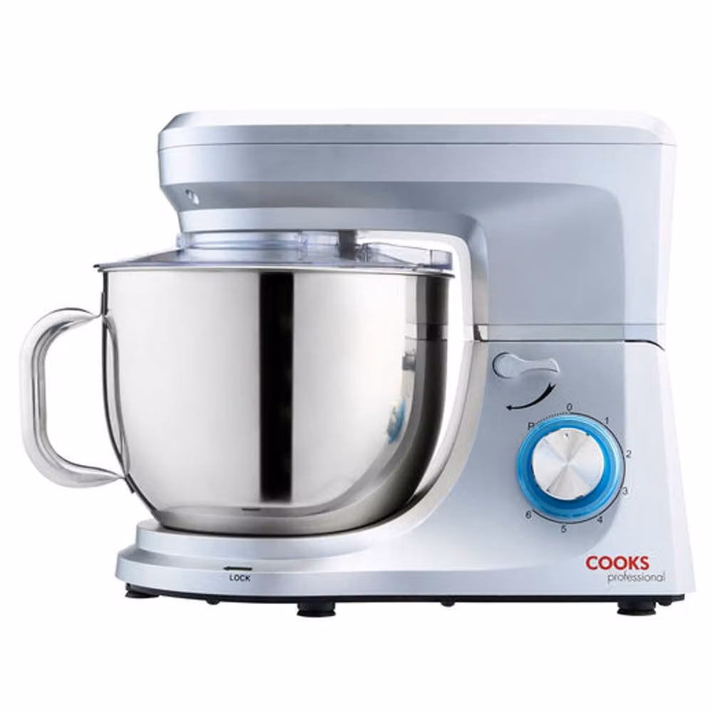 Cooks Professional Stand Mixer 1200W with 6 Speeds, Pulse Function and 7L Stainless Steel Mixing Bowl in Silver – 2