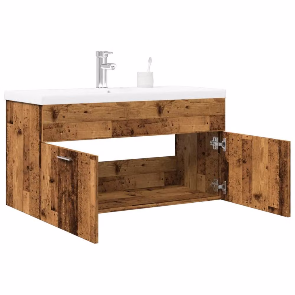 Berkfield Home Wall Mounted Bathroom Sink Cabinet with Built-in Basin in Brown Old Wood – 2