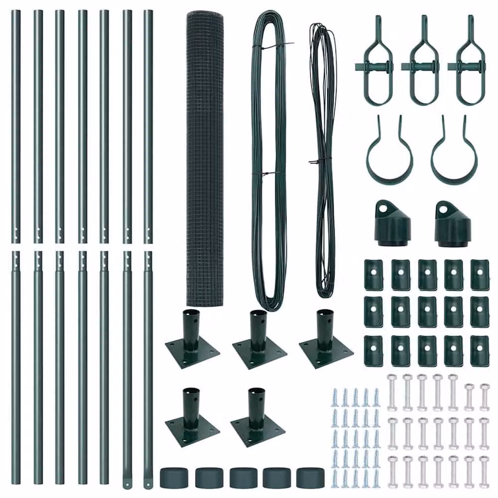 Berkfield Home Green Steel Welded Wire Fence with 7 Flanged Posts, W: 10 m, H: 0.8 m – 5