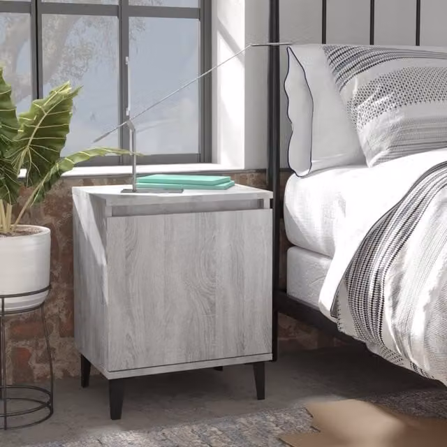Berkfield Home Set of 2 Bed Cabinets with Metal Legs in Grey Sonoma, W/D/H: 40 x 30 x 50 cm – 1