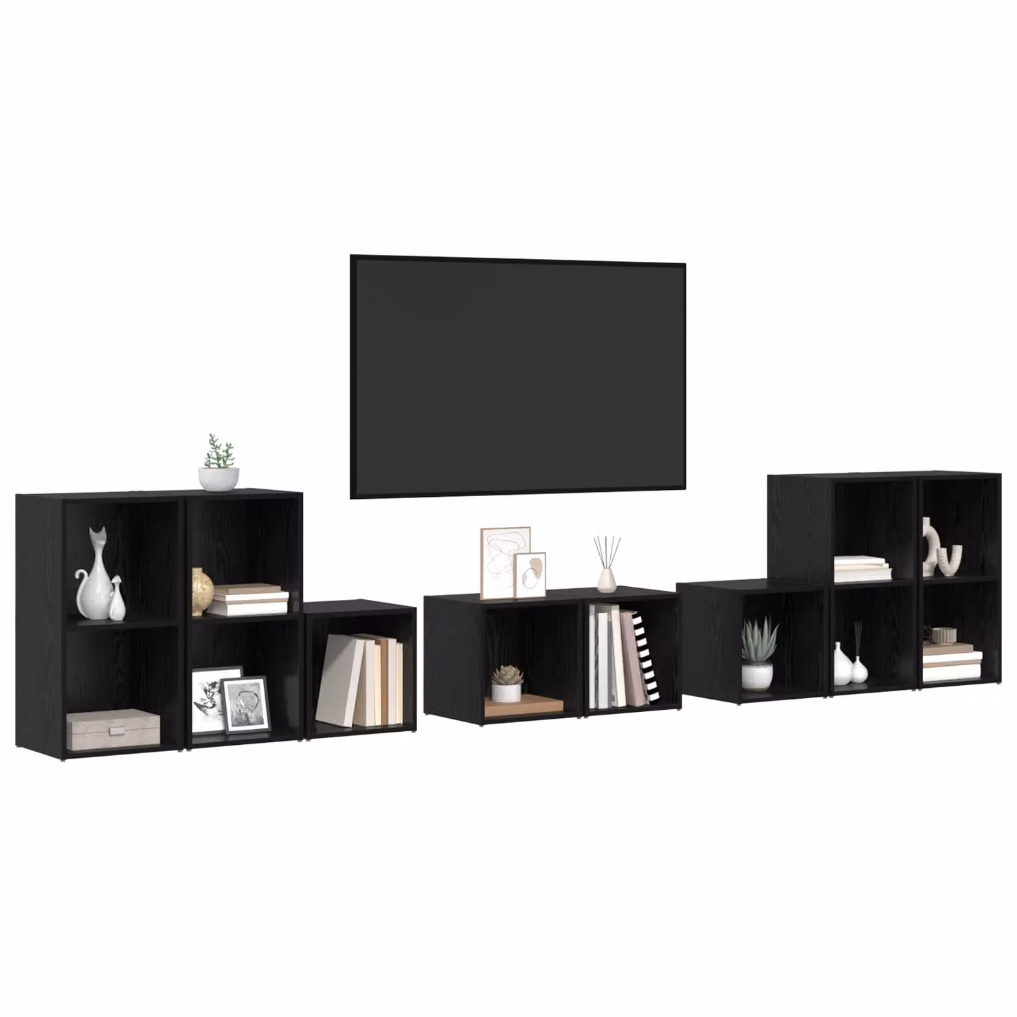 Berkfield Home Modern 8-Piece Black Oak TV Cabinet Set with Storage Shelves and Media Compartments – 3