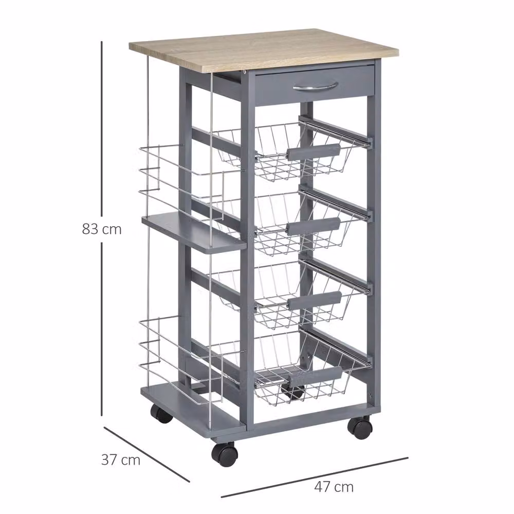 STILVORA Grey Freestanding Storage Cart with 4 Baskets and Side Racks – 2