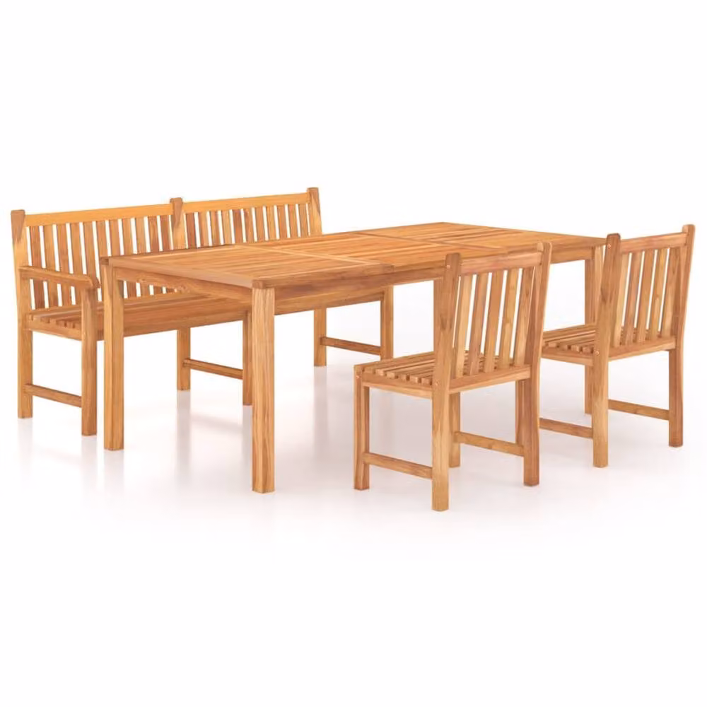 Berkfield Home 4 Piece Solid Teak Wood Garden Dining Set in Brown – 2