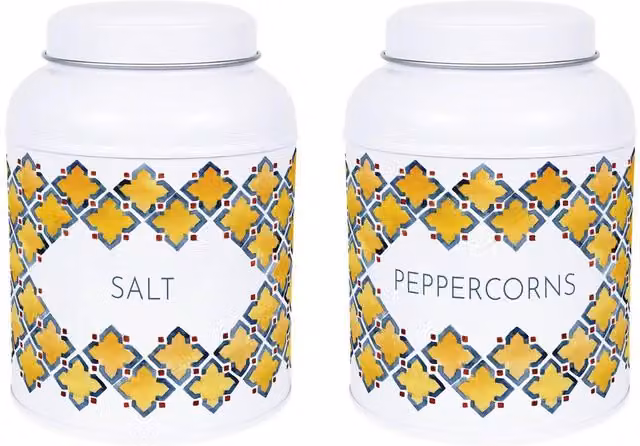 Purely Home Portuguese Tile Salt Canister with Domed Lid, Floral Design in White, Gold and Multicolour, 220g
