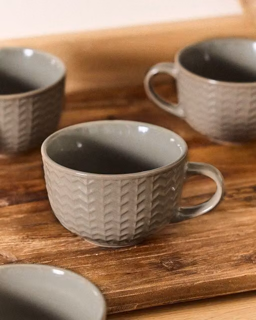 Dibor Set of 4 Grey Geometric Stoneware Coffee Mugs – 1