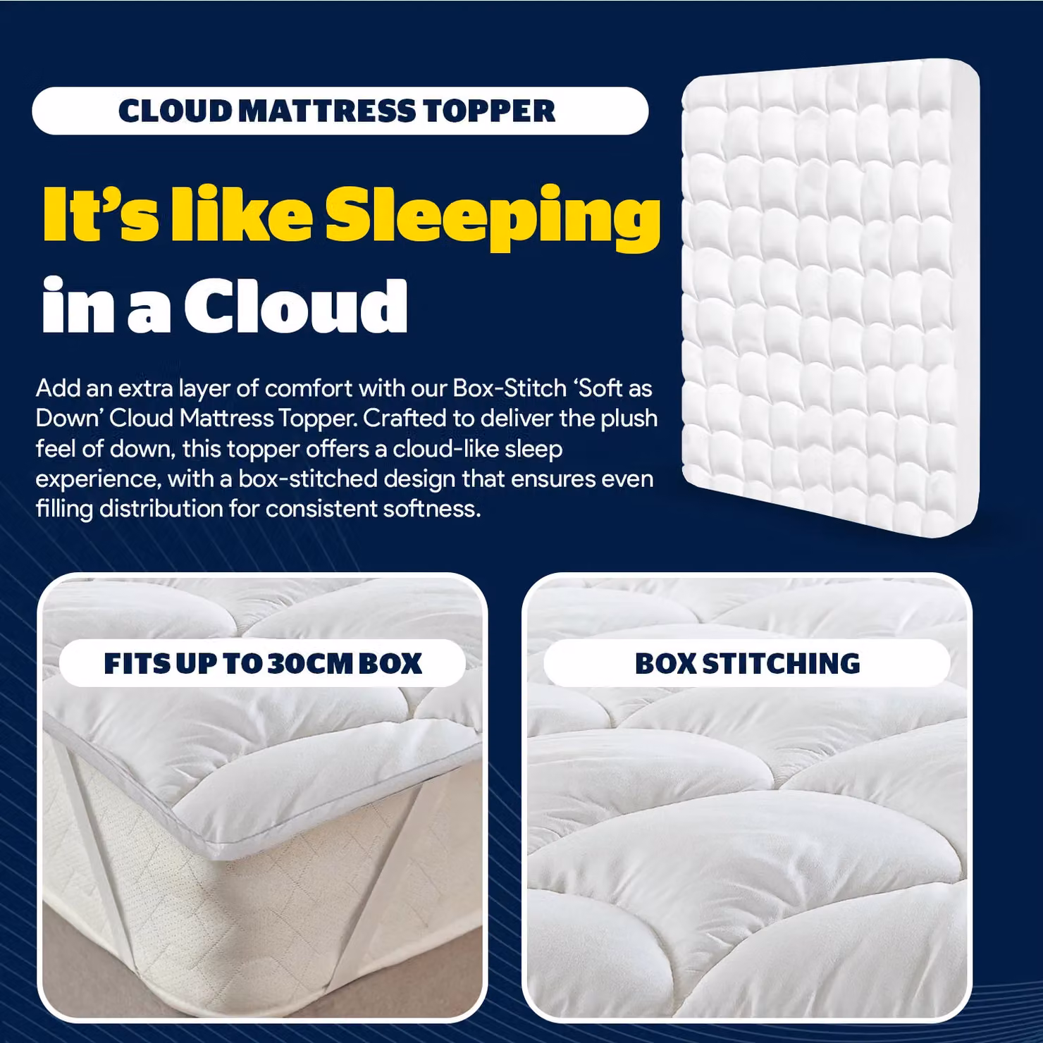 Velosso Cloud Hypoallergenic Mattress Topper in White, King Size – 2