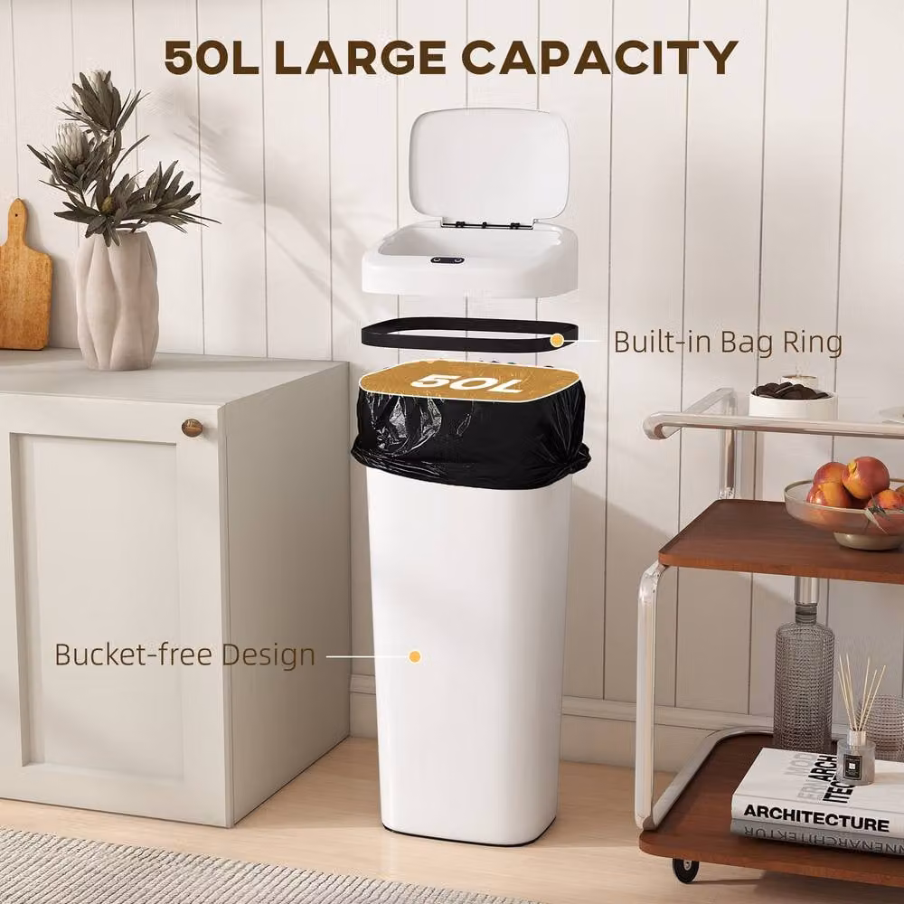 STILVORA 50L Sensor Bin in White Stainless Steel – 3