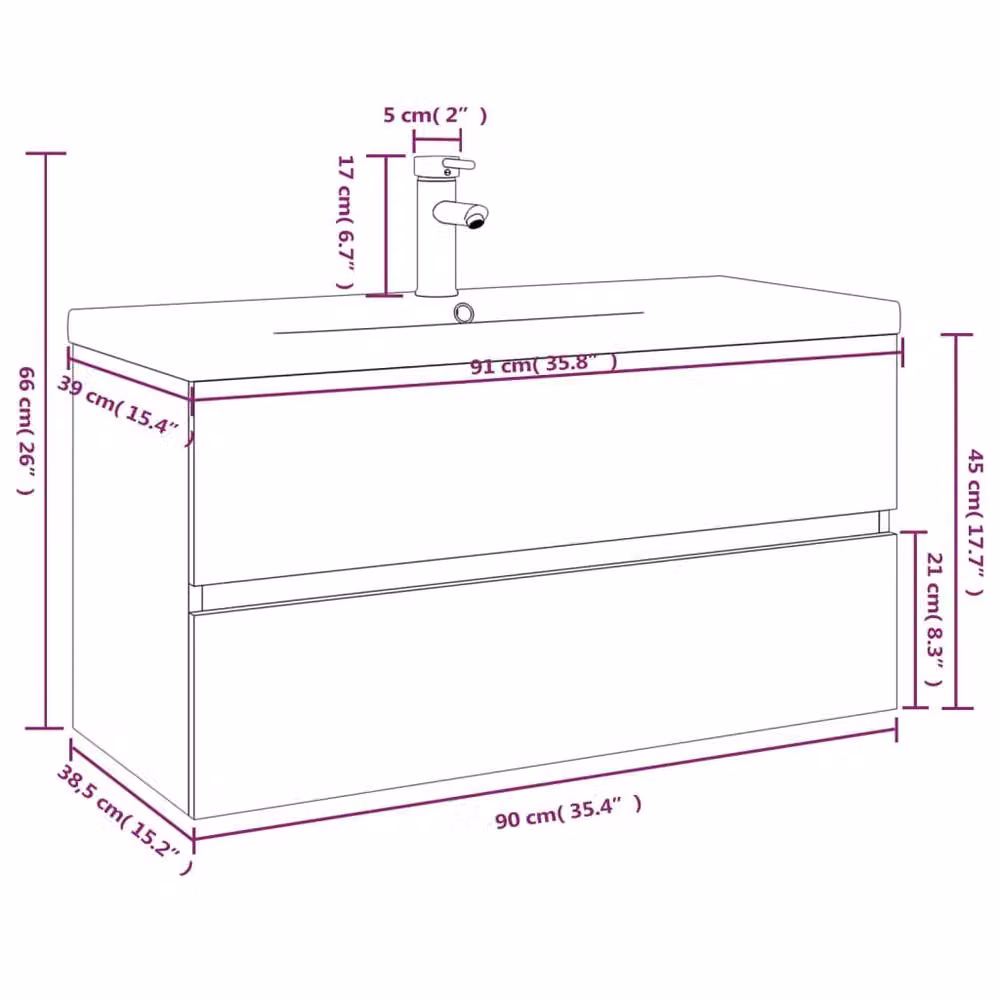 Berkfield Home Sink Cabinet with Built-in Basin in Smoked Oak Brown Engineered Wood, W: 45.0 cm, D: 38.5 cm, H: 90.0 cm – 3