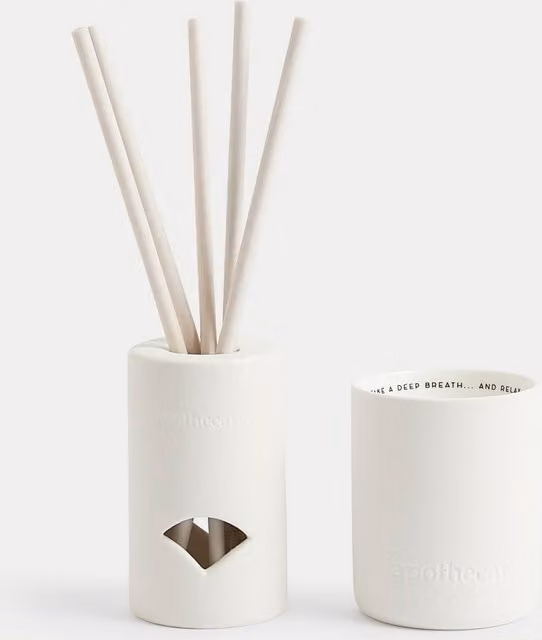 Apothecary Calm Pre-Scented Reed Diffuser and Candle Gift Set in Amber Ceramic