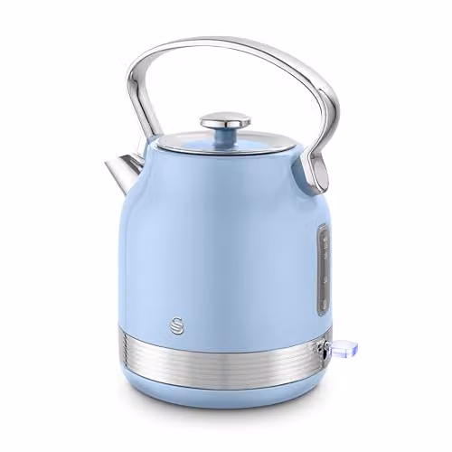 Swan SK14631BLU Retro Traditional Kettle in Blue and Stainless Steel, 1.7 l, 3 kW, with Removable Limescale Filter – 1