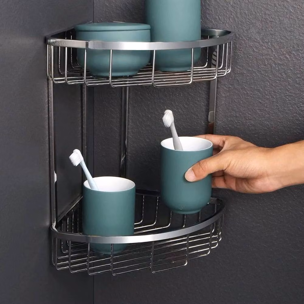 FLAVORA 2 Tier Stainless Steel Corner Shower Caddy in Silver, W/D/H: 180 x 180 x 180 cm – 2